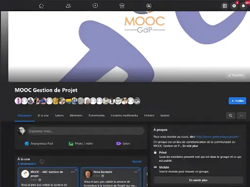 Page Facebook MOOC Gestion de Projet