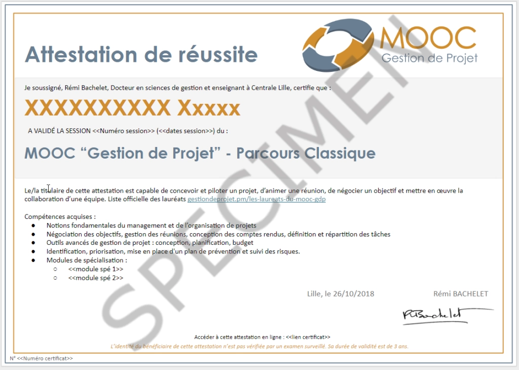 attestation parcours classique